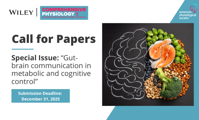 Banner promoting a call for papers for a Special Issue on gut-brain communication in metabolic and cognitive control