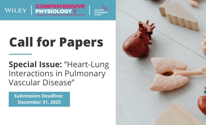 Banner promoting a call for papers for a Special Issue on Heart-Lung Interactions in Pulmonary Vascular Disease